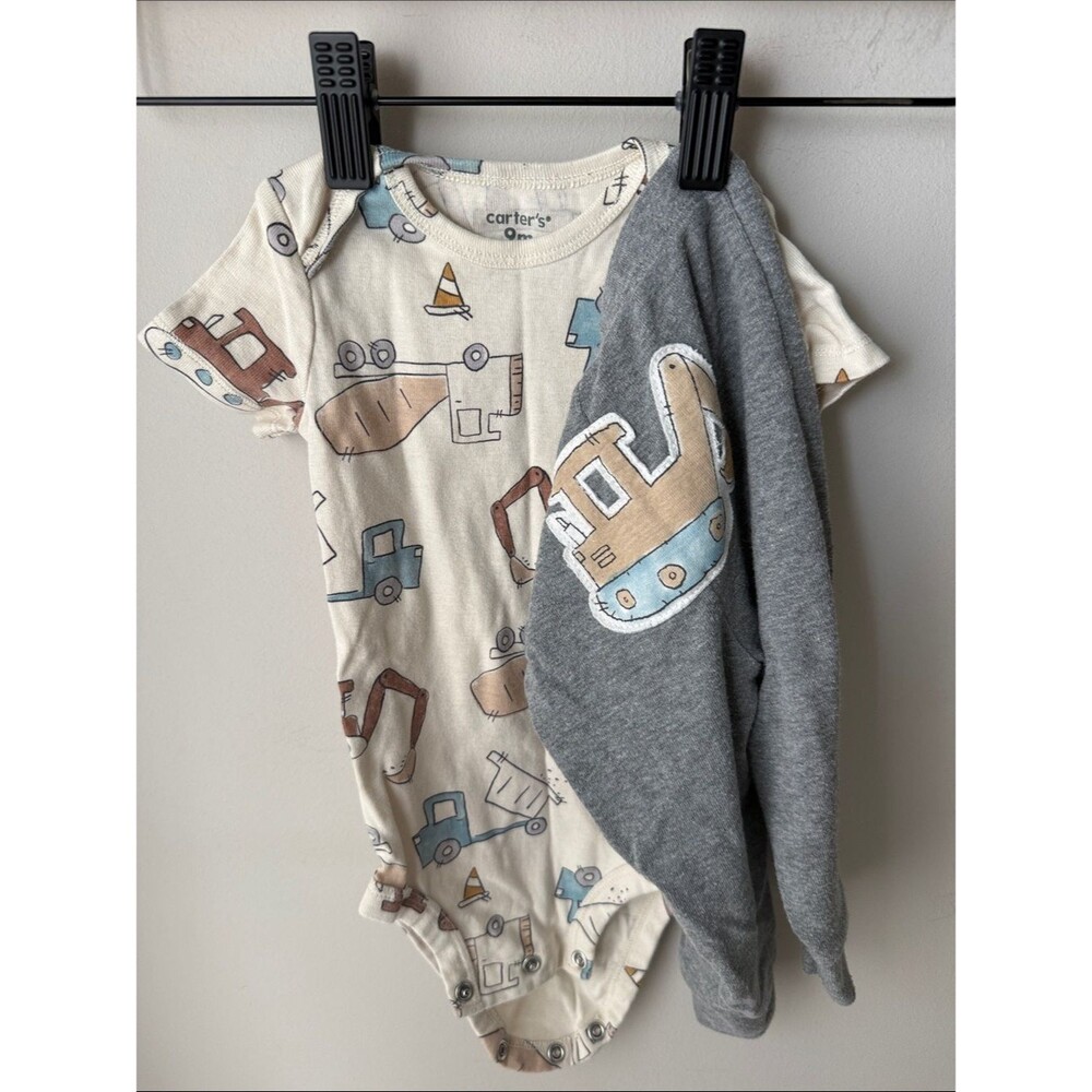Carter’s Construction Bodysuit & Pants Set Baby Boys Size 9 Months Excavator